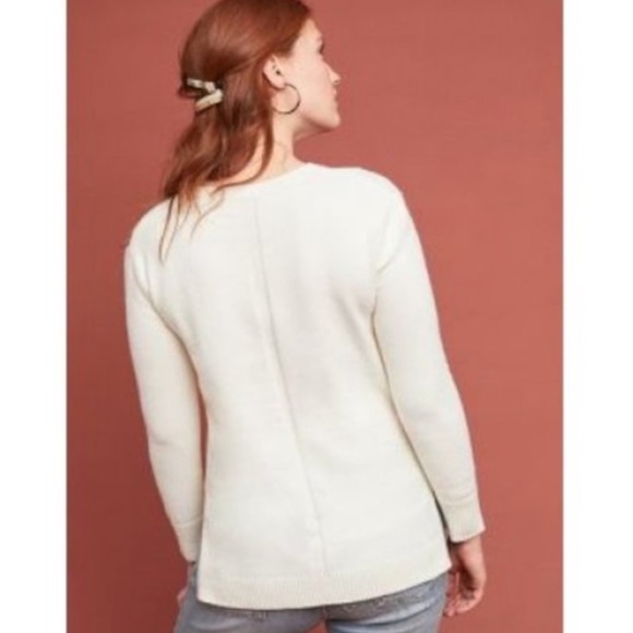 Anthropologie V Neck Oversized Tunic Style Long Sleeve Cream Sweater Size Large - Picture 4 of 8